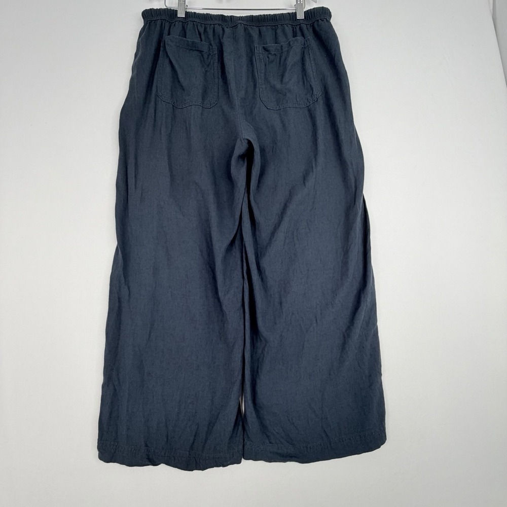 Splendid Angie Crop Wide Leg Linen Blend Pants Navy Drawstring Large - Picture 4 of 14